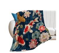 LUYYSKY Colorful Realistic Red & White Fish Flannel Blanket Bedding Sofa Decor Classic Chinese Animals Japanese Fish Plants Lotus Flowers Leaves Soft Warm Throw Blanket, 100x130 cm