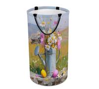 LUYYSKY Colorful Retro Daisies Floral Versatile Storage Laundry Basket, Beautiful Realistic Spring Mountain Farmhouse Log Cabin Large Bathroom Laundry Hamper With Handle-40 CM Dia, 69 CM High