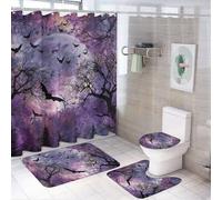 LUYYSKY Colorful Retro Wildlife Bat Shower Curtain Decor Set,Gothic Watercolor Halloween Scary Full Moon Forest Dead Tree Animal Ba Bathroom Decor Sets With Rugs,Bathroom Shower Curtain Set