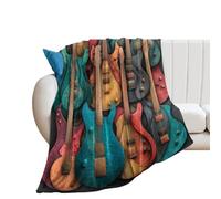 LUYYSKY Colorful Rustic Classic Guitar Lightweight Flannel Blanket Funny Abstract Musical Theme Music Guitar Cozy Soft Throw Blanket, 130x150 cm