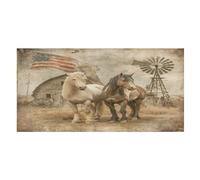 LUYYSKY Colorful Rustic Horses Absorbent Beach Towel, Vintage American Western Independence Day Flag Farmhouse Barn Horse Outdoor Single-Sided Velvet Beach Towel