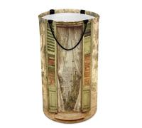 LUYYSKY Colorful Rustic Open Window Versatile Storage Laundry Basket, Mid Century Antique European French Nature Landscape Large Capacity Bathroom Hamper With Handle