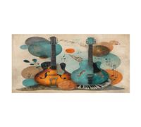 LUYYSKY Colorful Vintage Guitar Absorbent Beach Towel, Realistic Rustic Music Theme Instrument Piano Outdoor Single-Sided Velvet Beach Towel