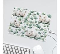 LUYYSKY Colorful Watercolor Cute Rhino Waterproof Base Mouse Pad Realistic Rustic Animals Rhinoceros Plant Eucalyptus Leaves Desk Accessories Decor Lightweight Mouse Pad-24 x 20 CM