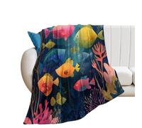 LUYYSKY Colorful Watercolor Underwater Fish Lightweight Flannel Blanket Cute Abstract Sea Plants Seaweed Animals Fish Cozy Soft Throw Blanket, 100x130 cm