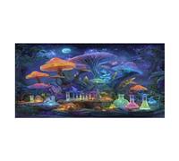 LUYYSKY Cool Magic Mushrooms Absorbent Beach Towel, Fantasy Colorful Aurora Fairy Tale Forest Night Floral Mushroom Outdoor Single-Sided Velvet Beach Towel