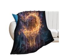 LUYYSKY Cool Realistic American Basketball Lightweight Flannel Blanket Fantasy Sports Theme Flame Basketball Hoop Print Cozy Soft Throw Blanket, 76x100 cm