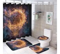 LUYYSKY Cool Realistic American Basketball Shower Curtain Decor Set,Fantasy Sports Theme Flame Basketball Hoop Print Bathroom Decor Sets With Rugs,Bathroom Shower Curtain Set