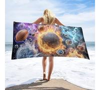 LUYYSKY Cool Sports Theme Ball Quick-Drying Beach Towel, Funny Water Fire Abstract Football Basketball Rugby Baseball Travel Vacation Single Sided Pile Bathroom Towels