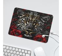 LUYYSKY Cool Wildlife Leopard Rose Flowers Waterproof Base Mouse Pad Rustic Watercolor Spring Woodland Animal Leopard Desk Accessories Decor Lightweight Mouse Pad-24 x 20 CM