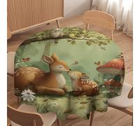 LUYYSKY Cute Abstract Deer Waterproof Round Tablecloth Beautiful Classic Autumn Animal Elk Squirrel Owl Mushroom Daisies Washable Table Cover for Kitchen-152.4" Wx152.4 L cm