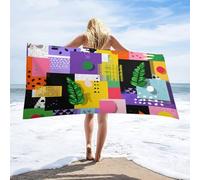 LUYYSKY Cute Abstract Leaf Print Absorbent Beach Towel, Funny Vintage Tropical Plant Palm Leaves Geometric Pattern Outdoor Single-Sided Velvet Beach Towel