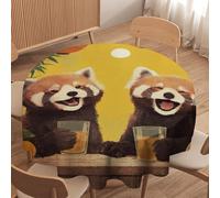 LUYYSKY Cute Abstract Red Panda Round Tablecloth Colorful Vintage Botanical Plants Animals Red Pandas Pattern Washable Decor for Table Cover for Kitchen-152.4" Wx152.4 L cm