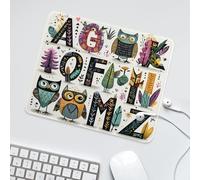 LUYYSKY Cute Beautiful Alphabet Letters Non-Slip Rubber Mouse Pad Modern Funny Pine Trees Animals Owls Alphabet ABC Mouse Pads for Computers Laptop Mouse-30 x 25 CM
