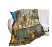 LUYYSKY Cute Beautiful Asian Cat Flannel Blanket Bedding Sofa Decor Fantasy Abstract Bathroom Art Animal Kitten Duck Plant Flowers Soft Warm Throw Blanket, 100x130 cm