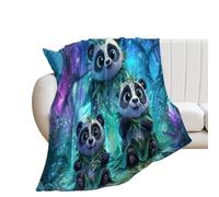 LUYYSKY Cute Beautiful Asian Panda Flannel Blanket Bedding Sofa Decor Colorful Cartoon Night Forest Plant Bamboo Animal Panda Soft Warm Throw Blanket, 100x130 cm