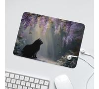 LUYYSKY Cute Beautiful Black Cat Non-Slip Rubber Mouse Pad Modern Realistic Spring Natural Plant Wisteria Floral Animal Butterfly Mouse Pads for Computers Laptop Mouse-24 x 20 CM