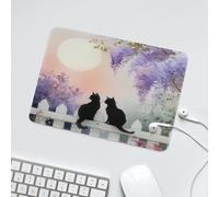 LUYYSKY Cute Beautiful Night Cat Non-Slip Rubber Mouse Pad Realistic Anime Full Moon Night Japanese Animal Black Cat Plant Lilac Mouse Pads for Computers Laptop Mouse-24 x 20 CM