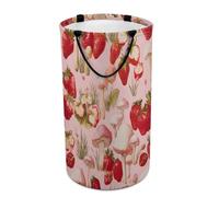 LUYYSKY Cute Boho Fruit Strawberries Versatile Storage Laundry Basket, Retro Oil Painting Botanical Plants Strawberry Mushrooms Large Capacity Bathroom Hamper With Handle