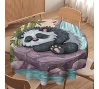 LUYYSKY Cute Cartoon Asian Panda Round Tablecloth Modern Classic Waterfall Plant Bamboo Green Leaves Animal Panda Washable Decor for Table Cover for Kitchen-50 Wx50 L