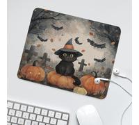 LUYYSKY Cute Classic Black Cat Waterproof Base Mouse Pad Beautiful Watercolor Halloween Night Forest Animals Cat Bats Pimpkin Desk Accessories Decor Lightweight Mouse Pad-30 x 25 CM
