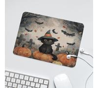 LUYYSKY Cute Classic Black Cat Waterproof Base Mouse Pad Beautiful Watercolor Halloween Night Forest Animals Cat Bats Pimpkin Desk Accessories Decor Lightweight Mouse Pad-24 x 20 CM