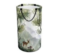 LUYYSKY Cute Classic Deer Hedgehog Versatile Storage Laundry Basket, Beautiful Retro Misty Forest Farm Animal Print Large Capacity Bathroom Hamper With Handle