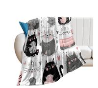 LUYYSKY Cute Colorful Anime Cat Flannel Blanket Bedding Sofa Decor Modern Cartoon Animal Pet Minimalist Cartoon Kitten Print Soft Warm Throw Blanket, 76x100 cm