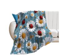 LUYYSKY Cute Colorful Daisies Floral Flannel Blanket Bedding Sofa Decor Beautiful Realistic Animal Ladybugs White Daisies Flowers Soft Warm Throw Blanket, 76x100 cm