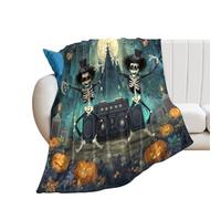 LUYYSKY Cute Funny Gothic Skeleton Flannel Blanket Bedding Sofa Decor Beautiful Anime Halloween Full Moon Castle Plant Pumpkin Skull Skeleto Soft Warm Throw Blanket, 150x200 cm