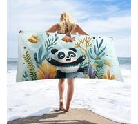 LUYYSKY Cute Funny Japanese Panda Quick-Drying Beach Towel, Colorful Classic Ocean Underwater Animals Panda Fish Coral Travel Vacation Single Sided Pile Bathroom Towels