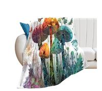 LUYYSKY Cute Funny Mushroom Flannel Blanket Bedding Sofa Decor Vintage Beautiful Butterfly Forest Botanical Plants Mushroom Soft Warm Throw Blanket, 76x100 cm