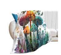 LUYYSKY Cute Funny Mushroom Flannel Blanket Bedding Sofa Decor Vintage Beautiful Butterfly Forest Botanical Plants Mushroom Soft Warm Throw Blanket, 130x150 cm