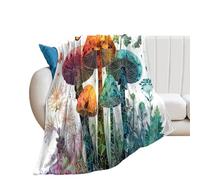 LUYYSKY Cute Funny Mushroom Flannel Blanket Bedding Sofa Decor Vintage Beautiful Butterfly Forest Botanical Plants Mushroom Soft Warm Throw Blanket, 100x130 cm