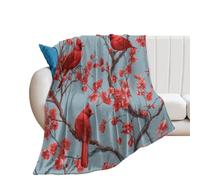 LUYYSKY Cute Funny Red Birds Lightweight Flannel Blanket Colorful Rustic Winter Christmas Wildlife Birds Plants Cherry Blossoms Cozy Soft Throw Blanket, 76x100 cm