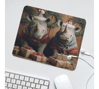 LUYYSKY Cute Realistic Animals Rhino Waterproof Base Mouse Pad Beautiful Christmas Theme Wildlife Rhino Floral Happy New Year Gifts Desk Accessories Decor Lightweight Mouse Pad-30 x 25 CM