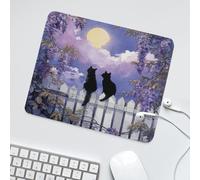 LUYYSKY Cute Realistic Black Cat Non-Slip Rubber Mouse Pad Rustic Full Moon Night Japanese Animal Black Cat Plant Lilac Floral P Mouse Pads for Computers Laptop Mouse-30 x 25 CM
