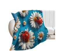LUYYSKY Cute Realistic Daisies Floral Flannel Blanket Bedding Sofa Decor Funny Abstract Animal Ladybugs White Daisies Flowers Soft Warm Throw Blanket, 76x100 cm