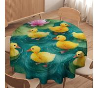 LUYYSKY Cute Realistic Ducks Waterproof Round Tablecloth Modern Funny Spring Lotus Flowers Animals Ducklings Pattern Washable Table Cover for Kitchen-127 Wx127 L cm
