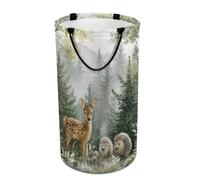 LUYYSKY Cute Retro Deer Hedgehog Versatile Storage Laundry Basket, Funny Cartoon Misty Forest Farm Animal Pattern Large Capacity Bathroom Hamper With Handle