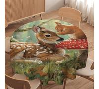 LUYYSKY Cute Rustic Deer Waterproof Round Tablecloth Classic Abstract Autumn Animal Elk Squirrel Owl Mushroom Floral Washable Table Cover for Kitchen-91.4" Wx91.4 L cm