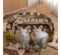 LUYYSKY Cute Watercolor Animals Rabbits Round Tablecloth Rustic Beautiful Spring Easter Colorful Eggs Animals Bunny Washable Decor for Table Cover for Kitchen-152.4" Wx152.4 L cm