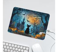 LUYYSKY Cute Watercolor Black Cat Waterproof Base Mouse Pad Modern Anime Halloween Night Forest Castle Animal Cat Bat Desk Accessories Decor Lightweight Mouse Pad-24 x 20 CM