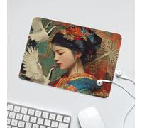 LUYYSKY Elegant Abstract Asian Girl Waterproof Base Mouse Pad Modern Art Japanese Anime Geisha Animal Crane Desk Accessories Decor Lightweight Mouse Pad-24 x 20 CM