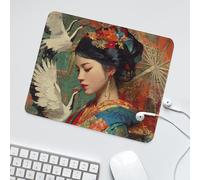 LUYYSKY Elegant Abstract Asian Girl Waterproof Base Mouse Pad Modern Art Japanese Anime Geisha Animal Crane Desk Accessories Decor Lightweight Mouse Pad-30 x 25 CM