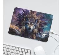 LUYYSKY Fantasy Abstract Animals Wolf Waterproof Base Mouse Pad Colorful Natural Native Americans Tribal Dreamcatcher Desk Accessories Decor Lightweight Mouse Pad-24 x 20CM