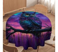 LUYYSKY Fantasy Abstract Cool Owl Round Tablecloth Classic Watercolor Starry Sky Galaxy Nebula Animals Owl Washable Decor for Table Cover for Kitchen-152.4" Wx152.4 L cm