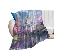 LUYYSKY Fantasy Abstract Magic Castle Lightweight Flannel Blanket Beautiful Oil Painting Fairy Tale Forest Rainbow Colorful Cherry Bloss Cozy Soft Throw Blanket, 76x100 cm