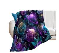 LUYYSKY Fantasy Abstract Neon Planets Lightweight Flannel Blanket Modern Colorful Outer Space Theme Star Constellation Nebula Print Cozy Soft Throw Blanket, 100x130 cm