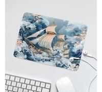 LUYYSKY Fantasy Abstract Pirate Ship Waterproof Base Mouse Pad Japanese Anime Nautical Great Waves Cherry Blossom Desk Accessories Decor Lightweight Mouse Pad-24 x 20 CM